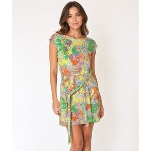 Lauren Ralph Lauren Petite Paisley Print Sleeveless Belted Jersey Dress Green PS